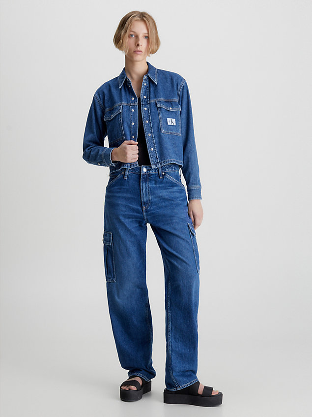 blue jeansowa kurtka koszulowa o skróconym fasonie dla kobiety - calvin klein jeans