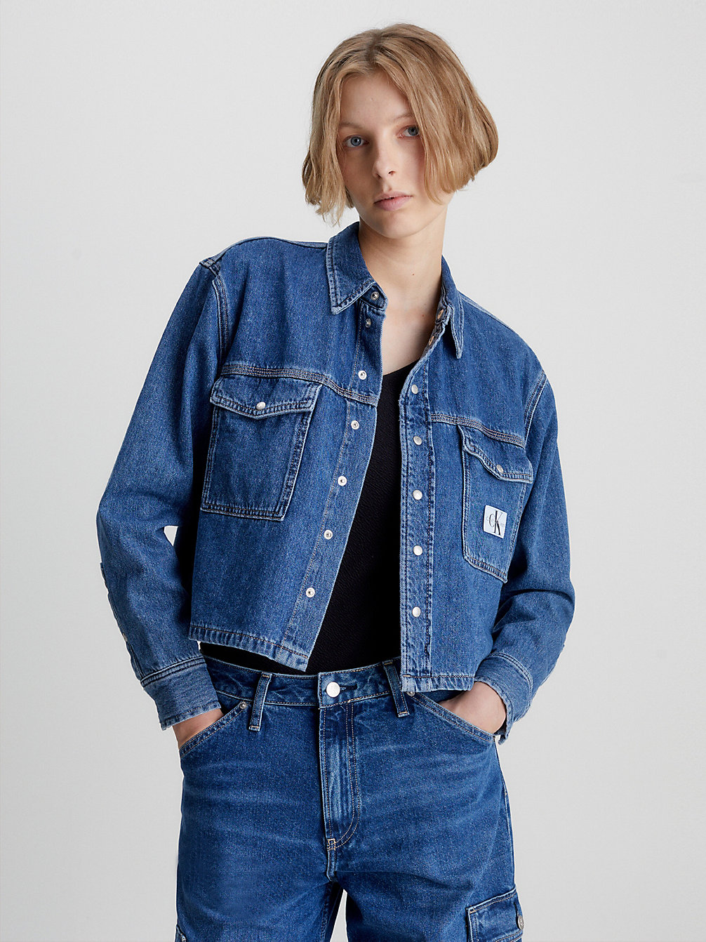 Giacca-Camicia In Jeans Corta > DENIM DARK > undefined donna > Calvin Klein
