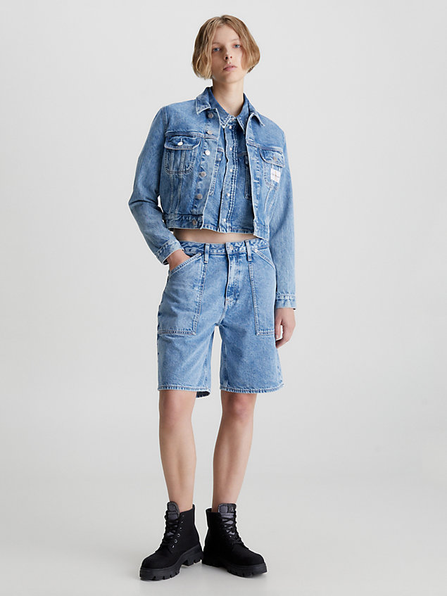 blue gerecycled cropped denim jack voor dames - calvin klein jeans