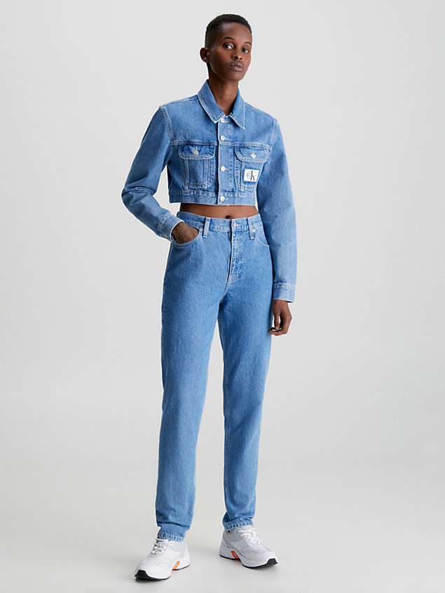 blue ultra-cropped jeansjacke für damen - calvin klein jeans