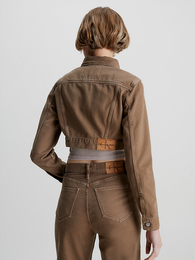 brown super cropped denim jacket for women calvin klein jeans