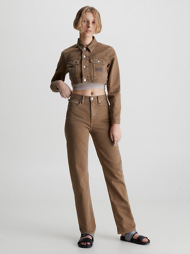 brown ultra-cropped jeansjacke für damen - calvin klein jeans