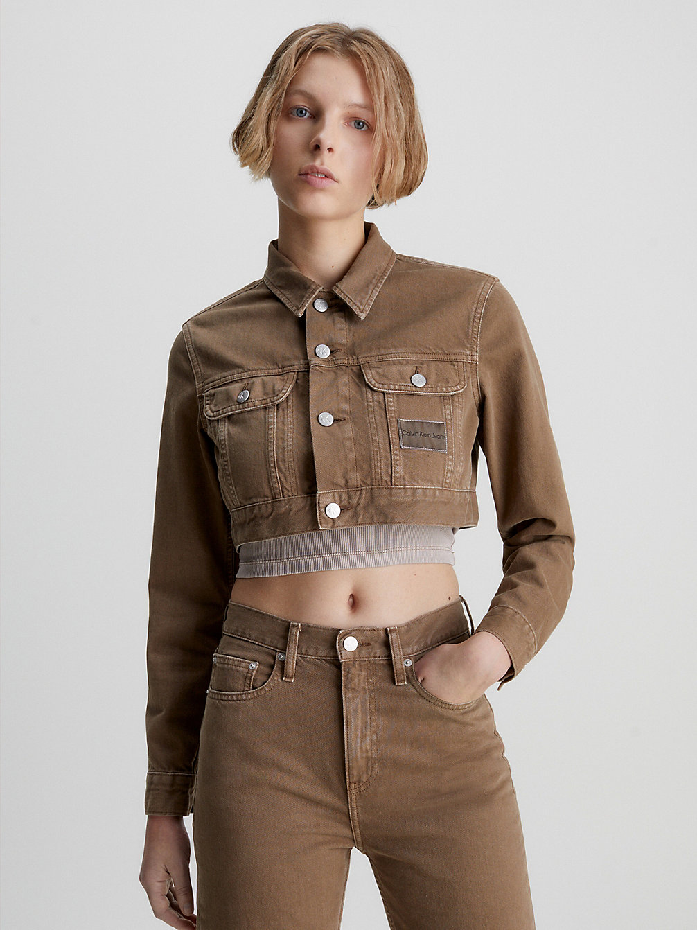 BROWN Super Cropped Denim Jacket undefined women Calvin Klein