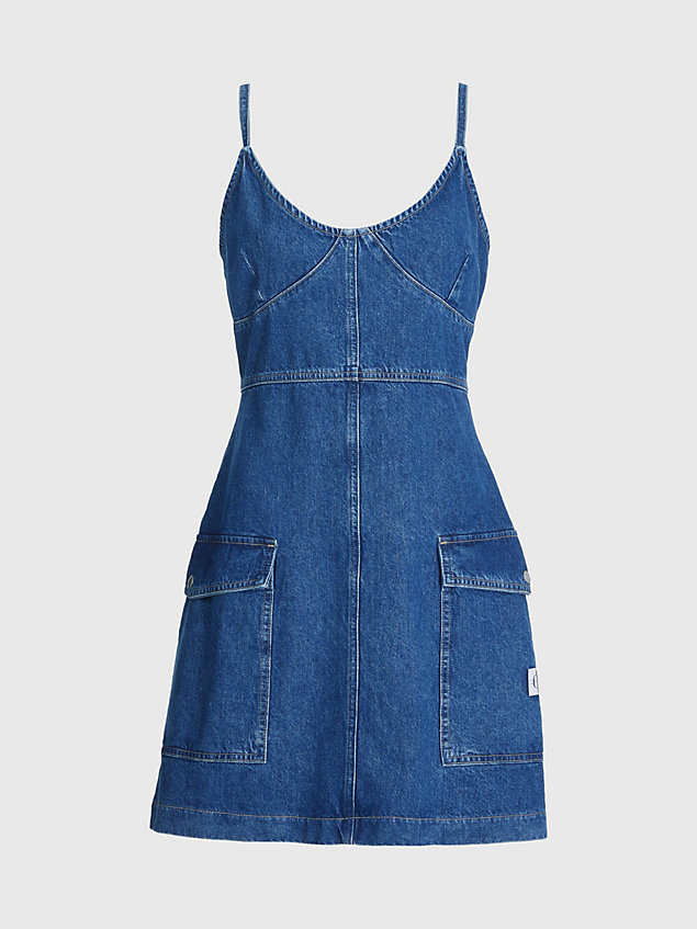 blue fitted denim utility dress for women calvin klein jeans