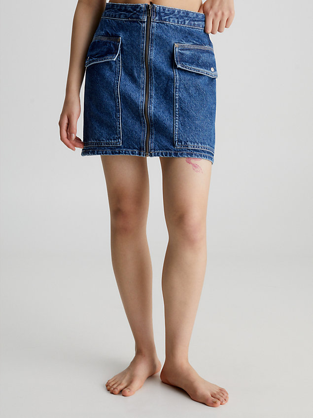 blue gerecyclede denim utility rok voor dames - calvin klein jeans