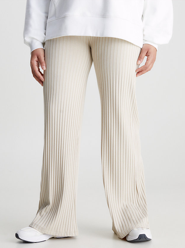classic beige flared broek van ribjersey voor dames - calvin klein jeans