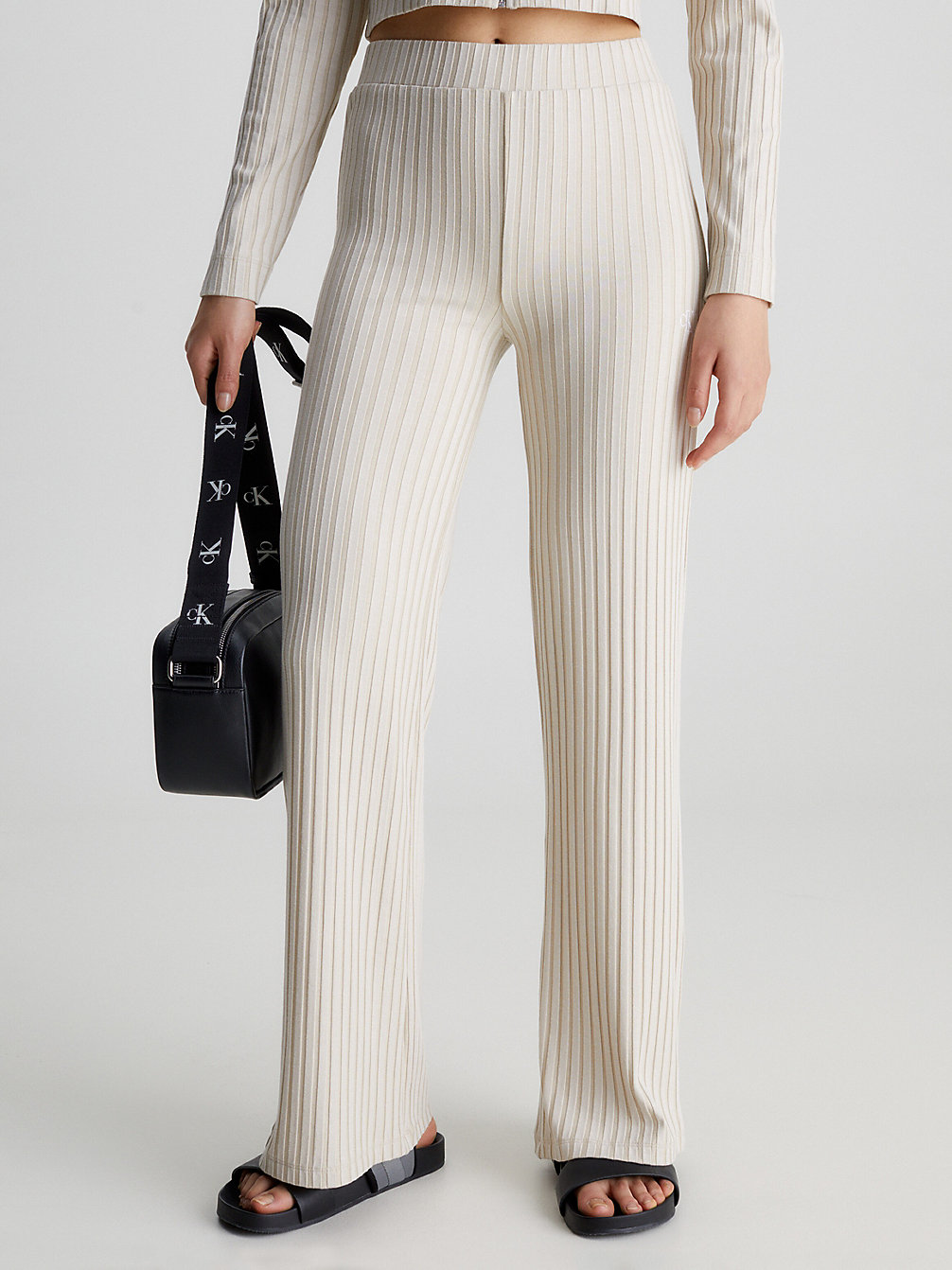 CLASSIC BEIGE Ribbed Jersey Flared Trousers undefined women Calvin Klein