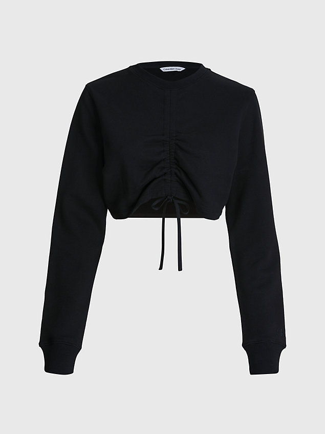black cropped drawstring sweatshirt for women calvin klein jeans