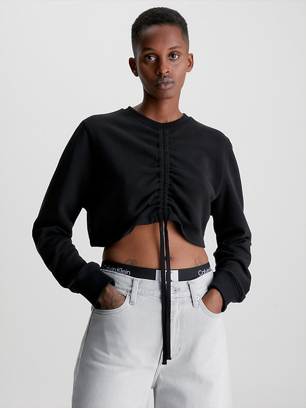ck black cropped sweatshirt mit tunnelzug für damen - calvin klein jeans