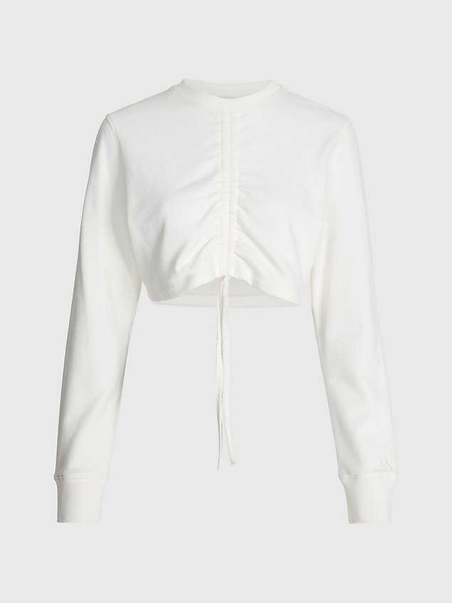 white cropped drawstring sweatshirt for women calvin klein jeans