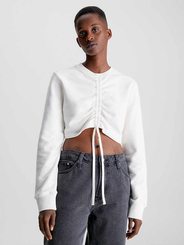 white cropped sweatshirt met trekkoord voor dames - calvin klein jeans