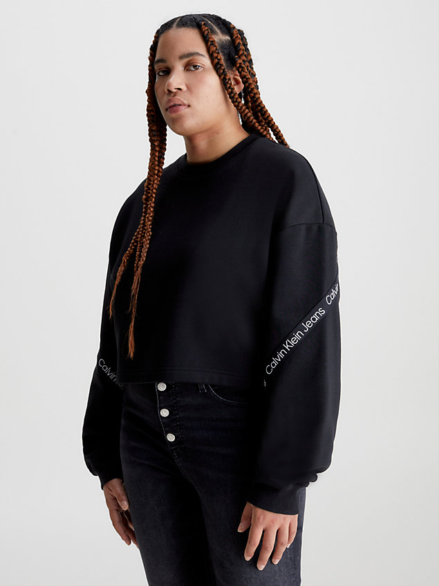 black cropped sweatshirt mit logo tape für damen - calvin klein jeans