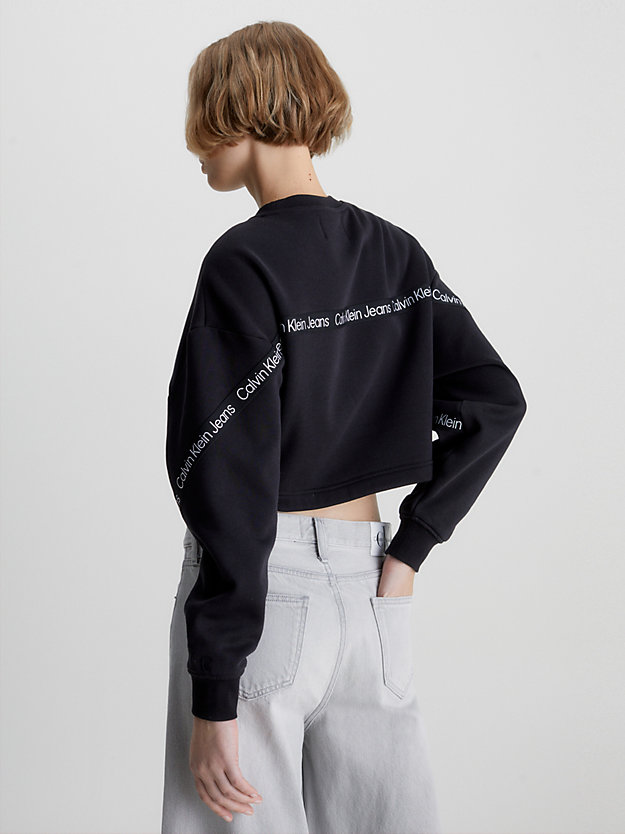 ck black cropped logo tape sweatshirt for women calvin klein jeans