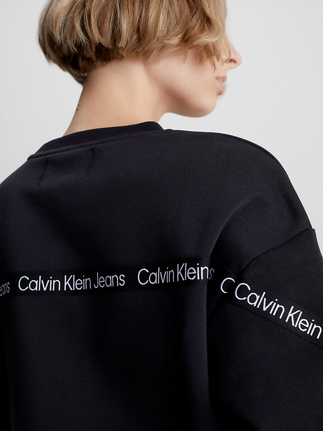 black cropped logo tape sweatshirt for women calvin klein jeans