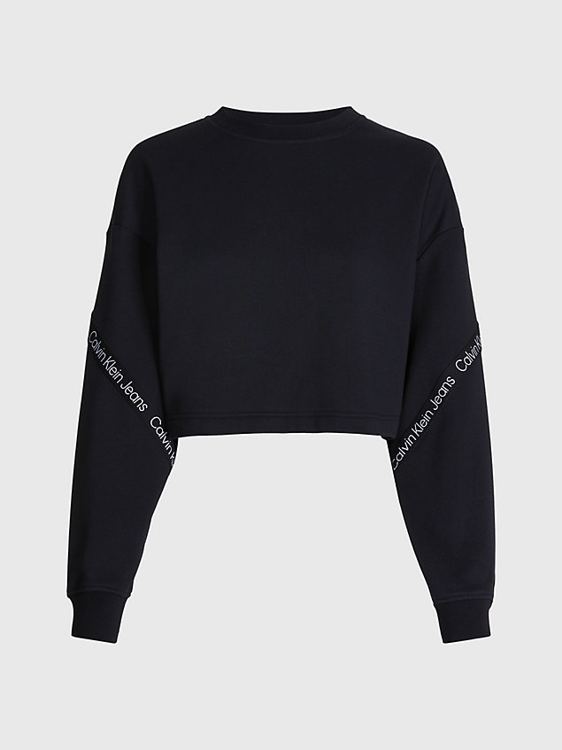 black cropped sweatshirt mit logo tape für damen - calvin klein jeans