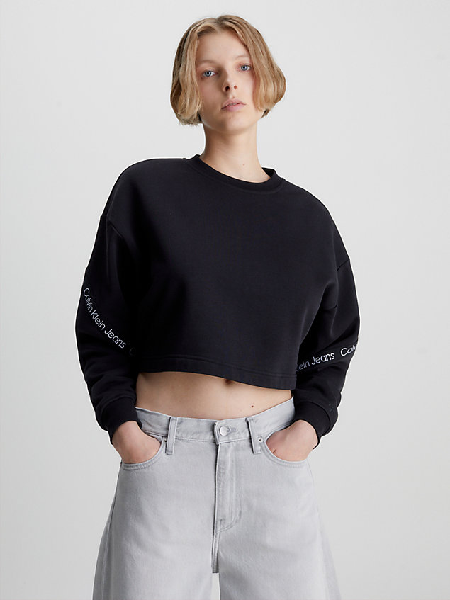 black cropped sweatshirt met logo tape voor dames - calvin klein jeans