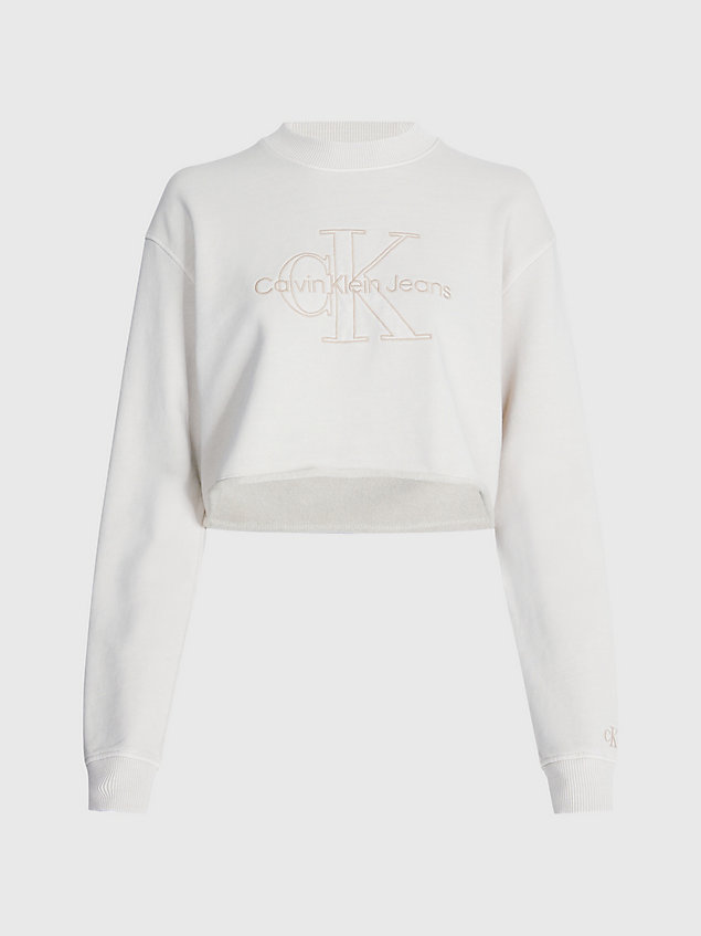 beige cropped embroidered sweatshirt for women calvin klein jeans