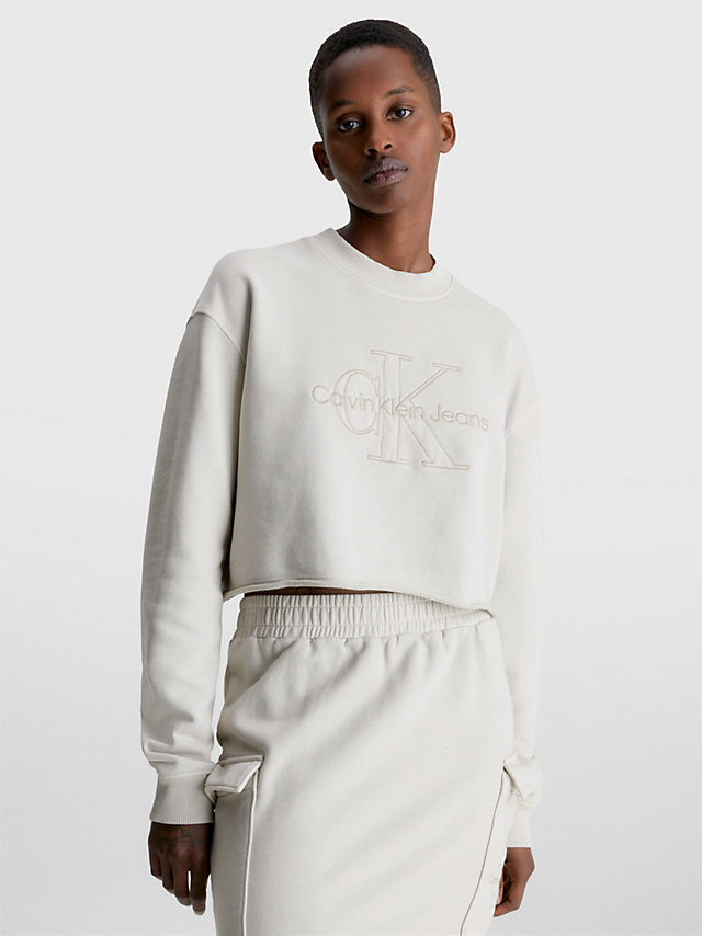 Classic Beige Cropped Sweatshirt Mit Stickerei undefined Damen Calvin Klein