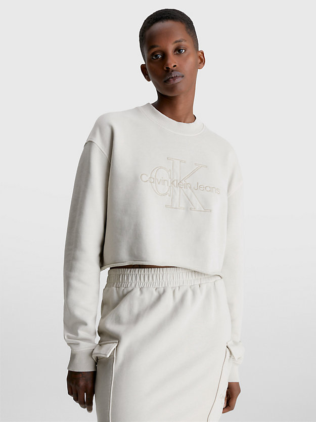 CLASSIC BEIGE Cropped Embroidered Sweatshirt for women CALVIN KLEIN JEANS