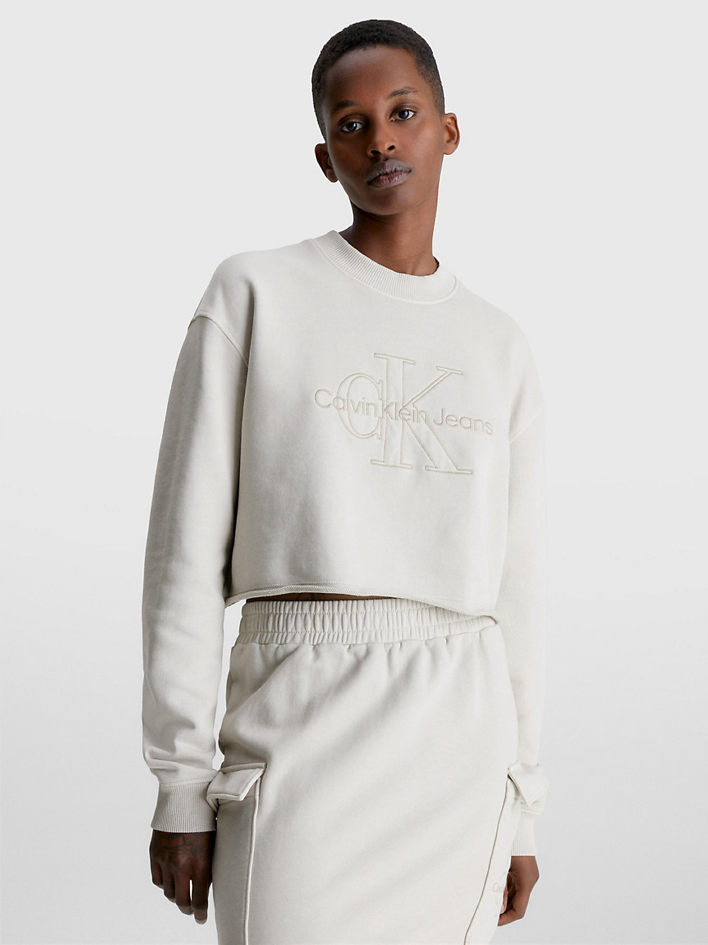 CLASSIC BEIGE Cropped Embroidered Sweatshirt undefined women Calvin Klein