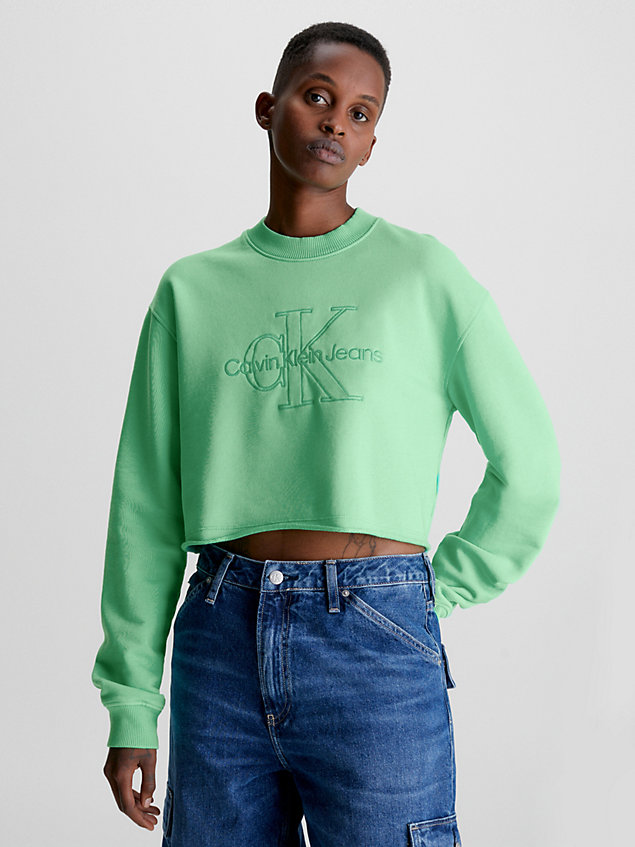 green cropped sweatshirt mit stickerei für damen - calvin klein jeans