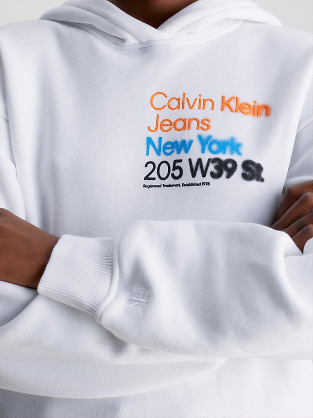BRIGHT WHITE Felpa con cappuccio corta con logo da donna CALVIN KLEIN JEANS