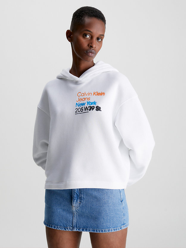 BRIGHT WHITE Cropped Logo Hoodie for women CALVIN KLEIN JEANS