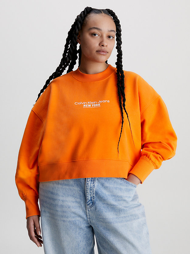 vibrant orange cropped embroidered sweatshirt for women calvin klein jeans