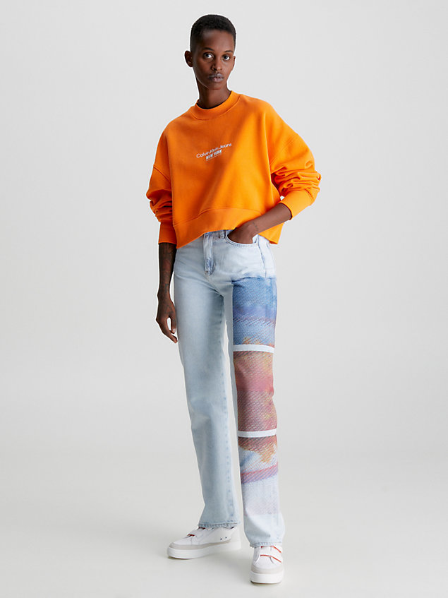 orange cropped sweatshirt mit stickerei für damen - calvin klein jeans