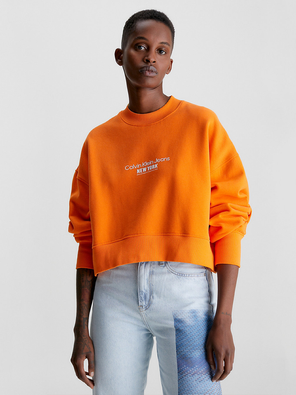 VIBRANT ORANGE Cropped Embroidered Sweatshirt undefined women Calvin Klein