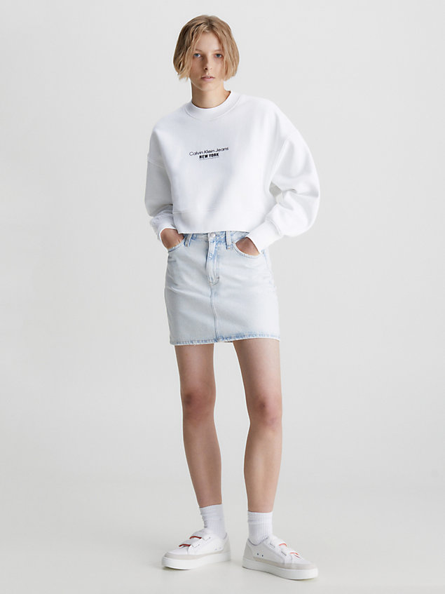 white cropped sweatshirt mit stickerei für damen - calvin klein jeans