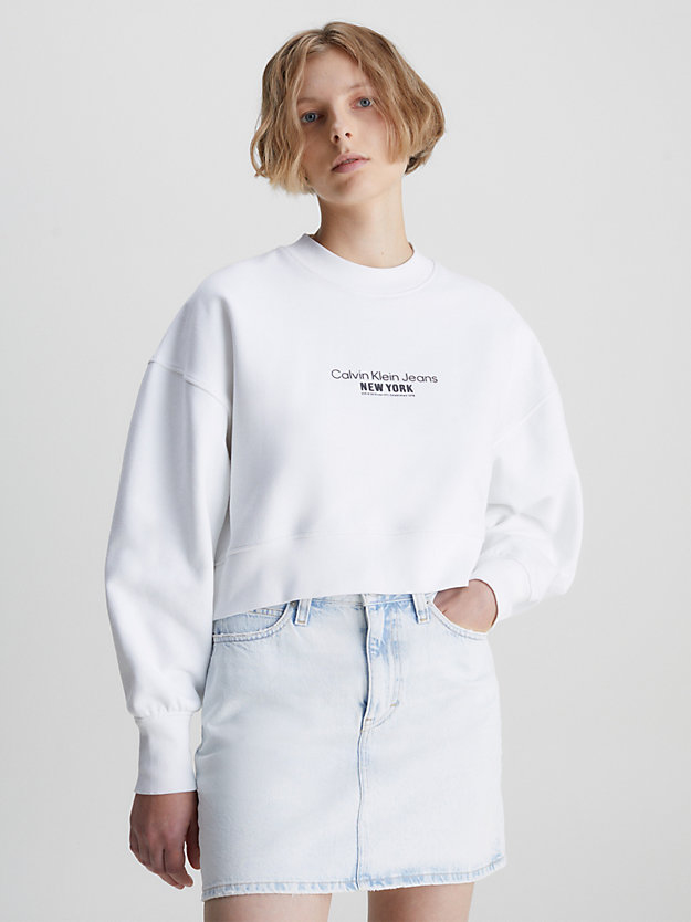 BRIGHT WHITE Cropped geborduurd sweatshirt voor dames CALVIN KLEIN JEANS