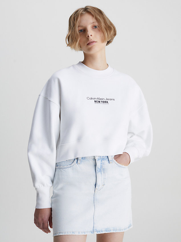 white cropped embroidered sweatshirt for women calvin klein jeans