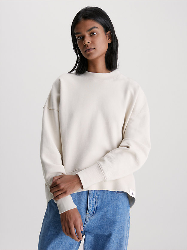 CLASSIC BEIGE Relaxed Ribbed Ottoman Sweatshirt for women CALVIN KLEIN JEANS