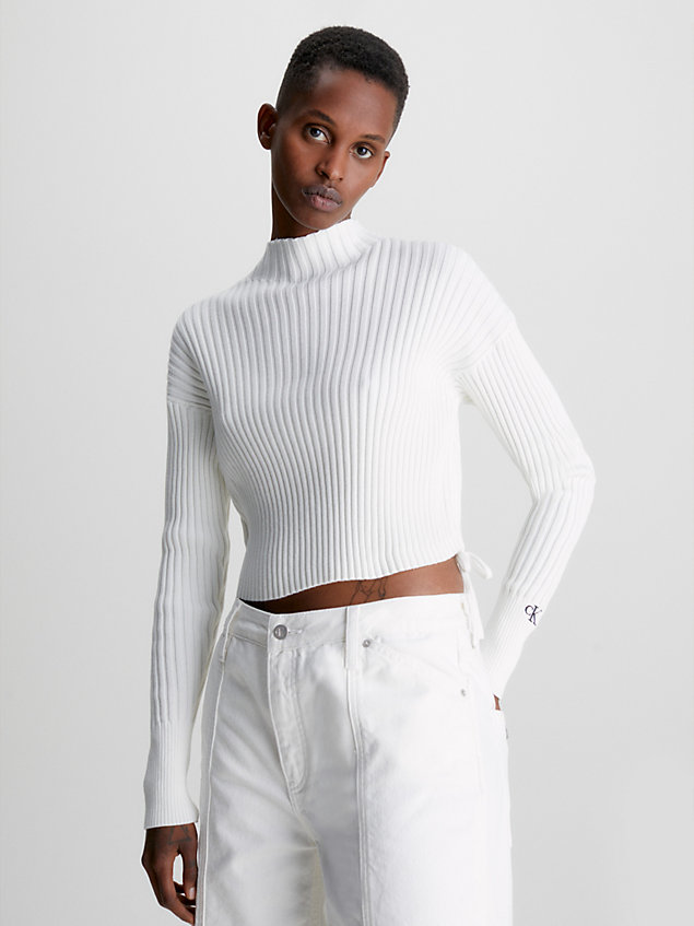 white organic cotton drawstring jumper for women calvin klein jeans