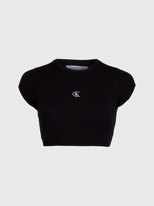 ck black cropped open back knit top for women calvin klein jeans