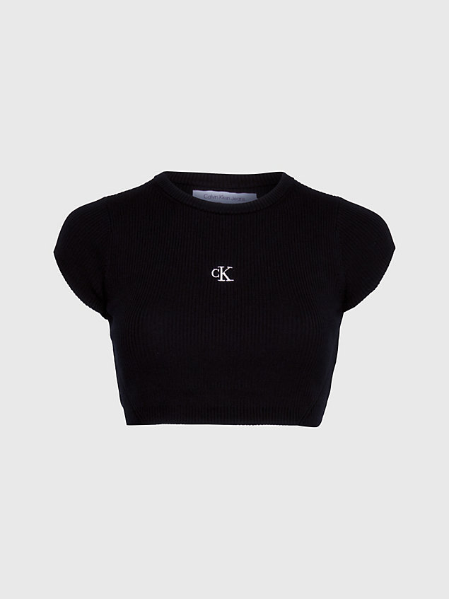 black cropped open back knit top for women calvin klein jeans