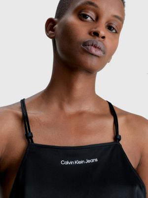 ck black satin cross back cami top for women calvin klein jeans