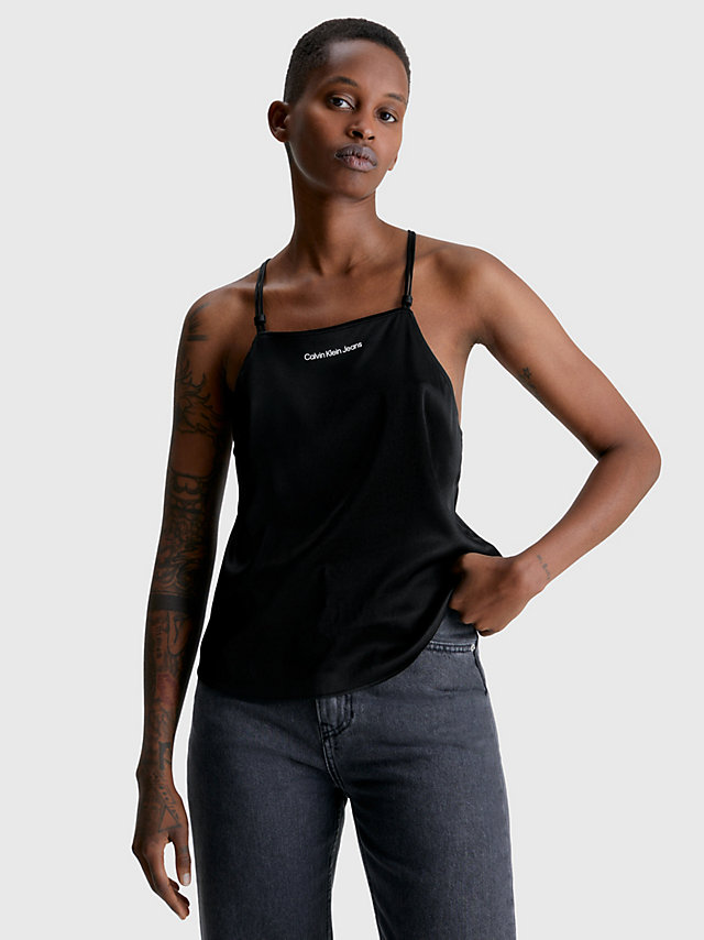 CK Black Cami-Top Aus Satin Mit Gekreuztem Design undefined Damen Calvin Klein