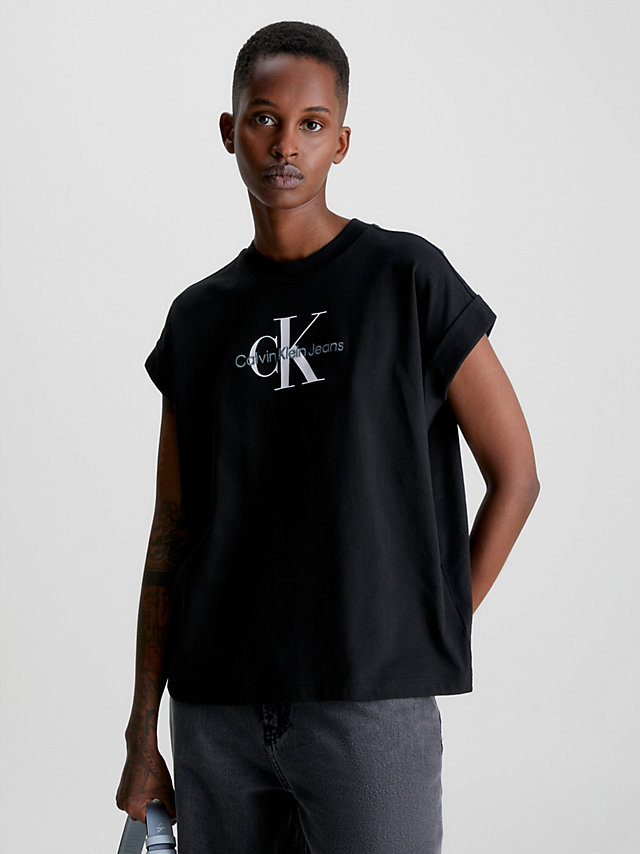 CK Black Relaxed Monogram T-Shirt undefined dames Calvin Klein
