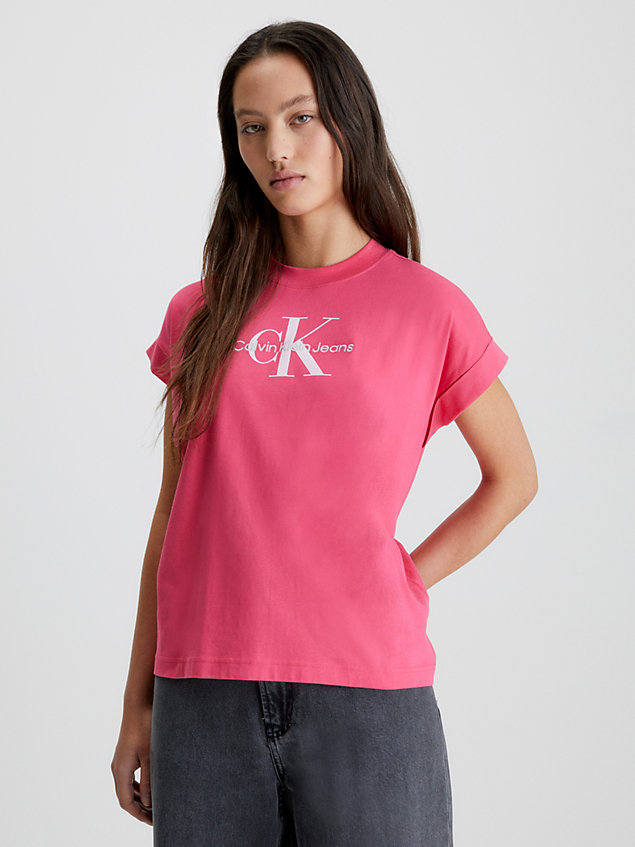 pink luźny t-shirt z monogramem dla kobiety - calvin klein jeans