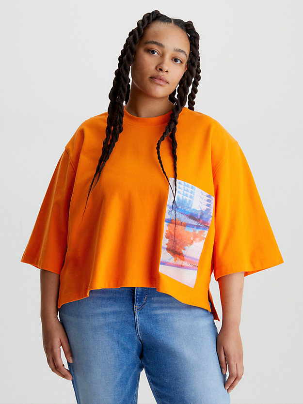 VIBRANT ORANGE Relaxed Embroidered T-shirt for women CALVIN KLEIN JEANS