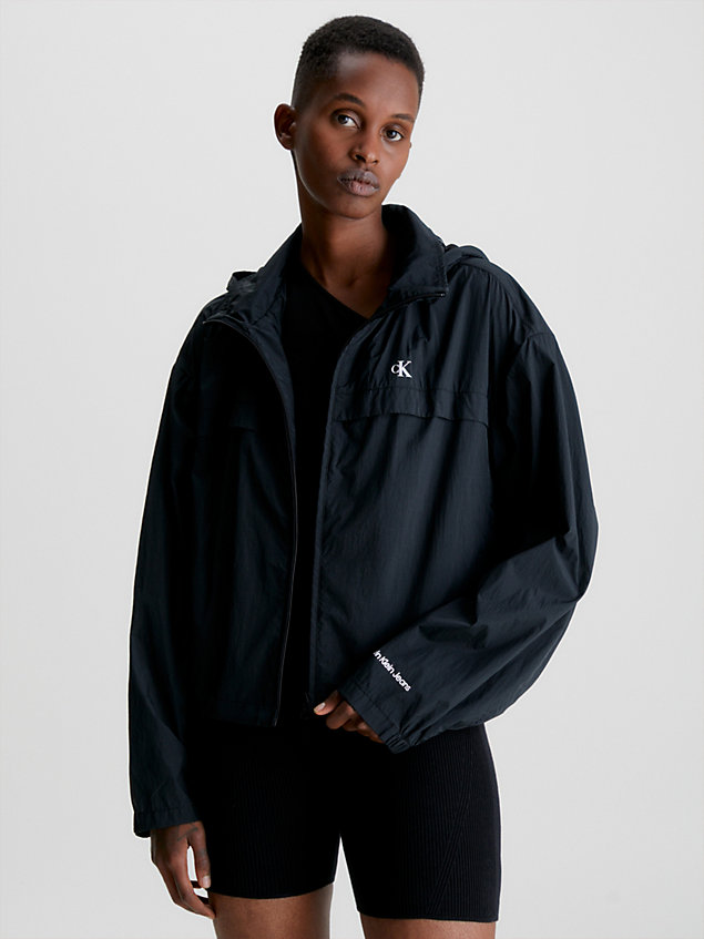 black recycled hooded windbreaker for women calvin klein jeans