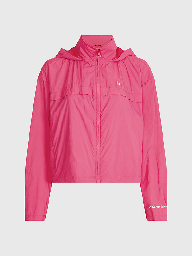 giacca a vento con cappuccio in materiale riciclato pink flash da donna calvin klein jeans