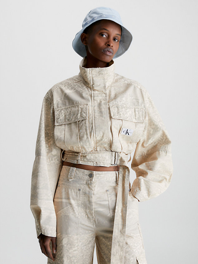 beige cropped belted utility jacket for women calvin klein jeans
