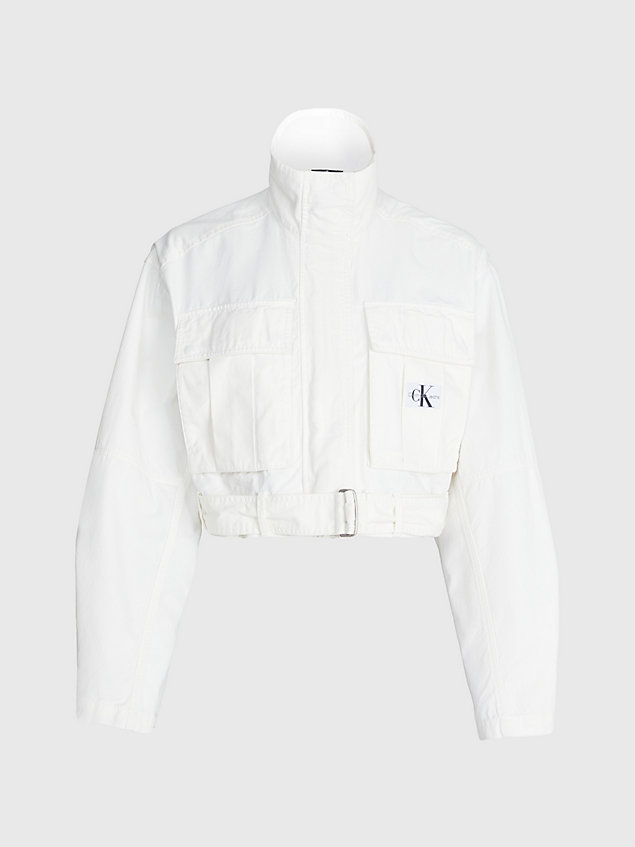 chaqueta de trabajo cropped con cinturón white de mujer calvin klein jeans