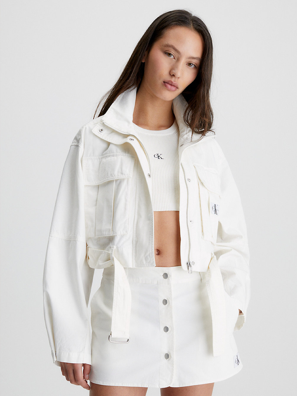 ANCIENT WHITE Cropped Belted Utility Jacket undefined women Calvin Klein