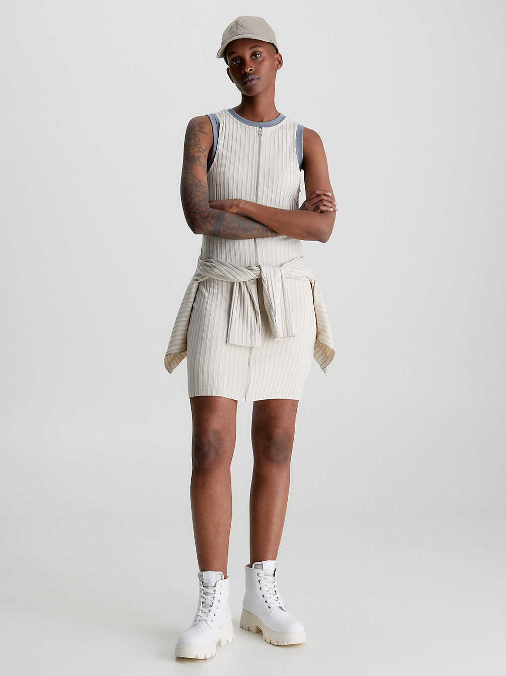 CLASSIC BEIGE Ribbed Zip-Through Mini Dress undefined women Calvin Klein