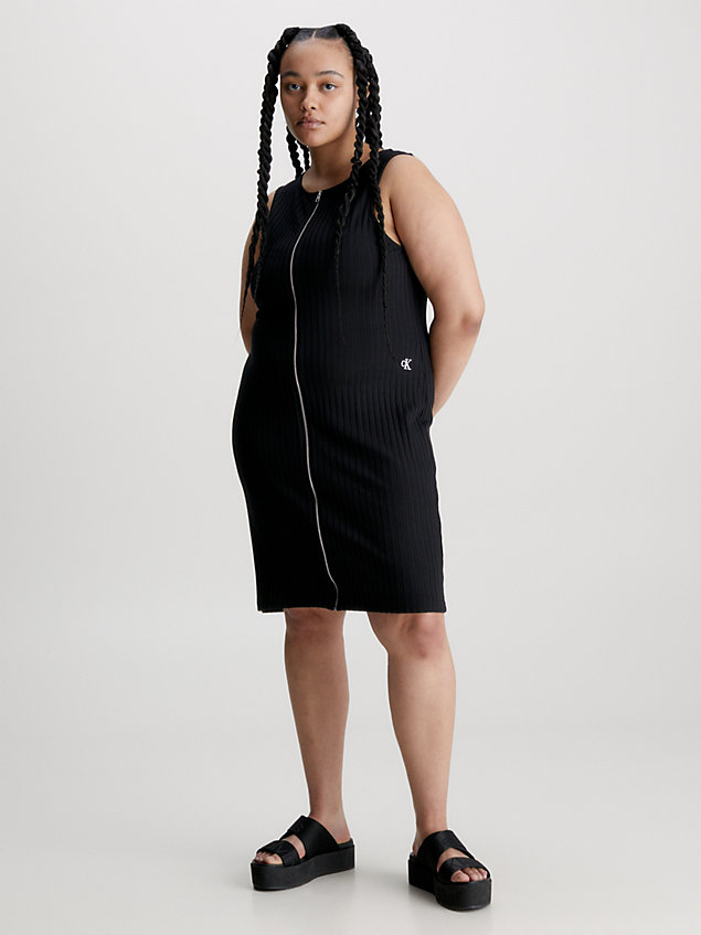 black geribbelde mini-jurk met rits voor dames - calvin klein jeans