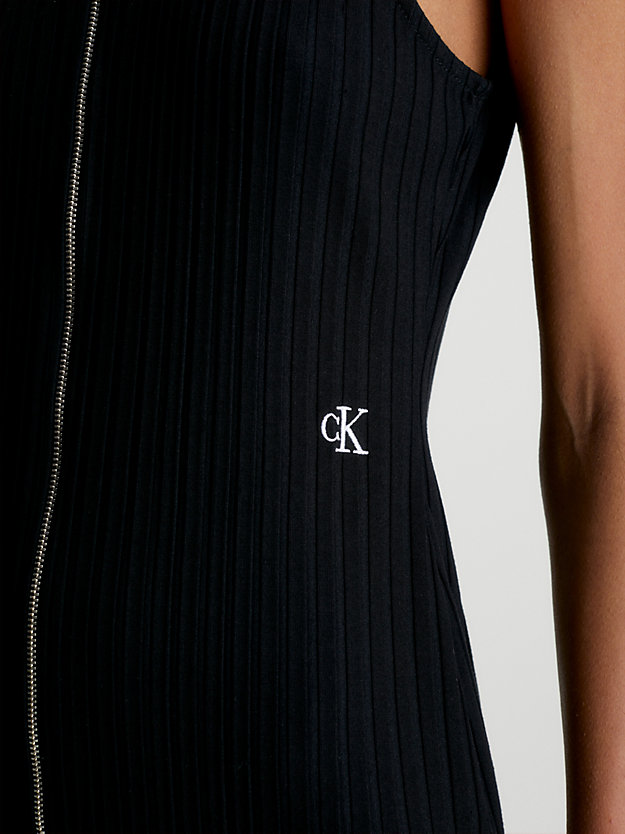 ck black ribbed zip-through mini dress for women calvin klein jeans